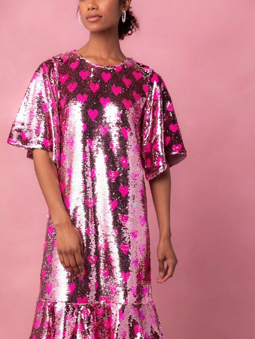 Ivy City Co Pink Sequin Flutter Sleeve Ruffle Mini Dress, Size 1X, NWT